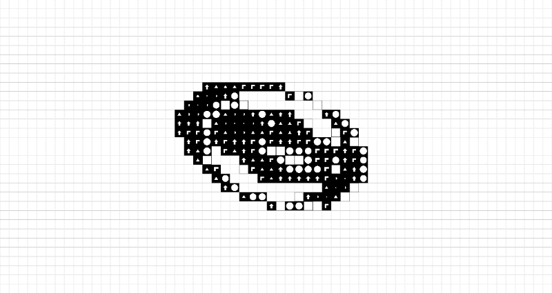 Black and white dithered orb on a light grid