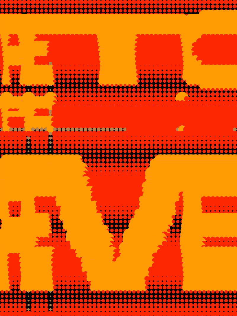 Red and orange dithered typographic composition