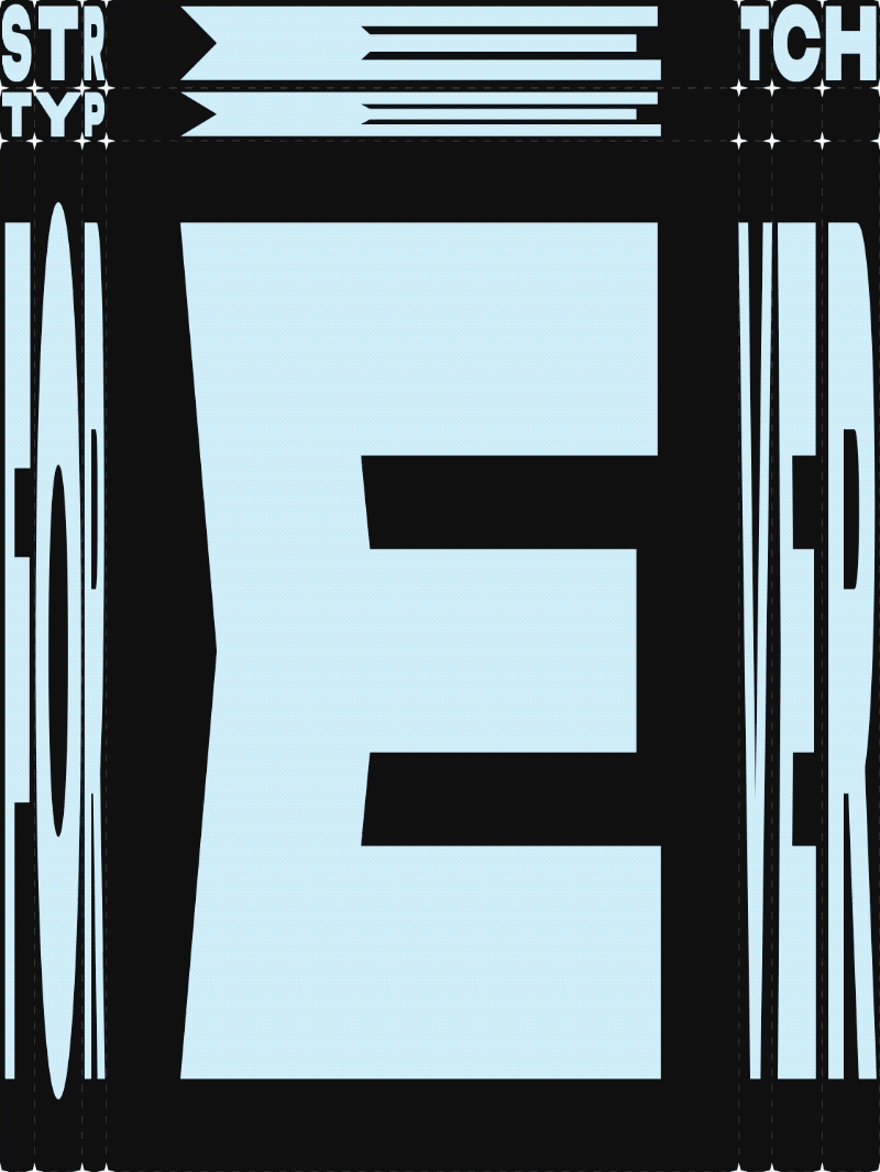 Blue stretched letter E composition on black
