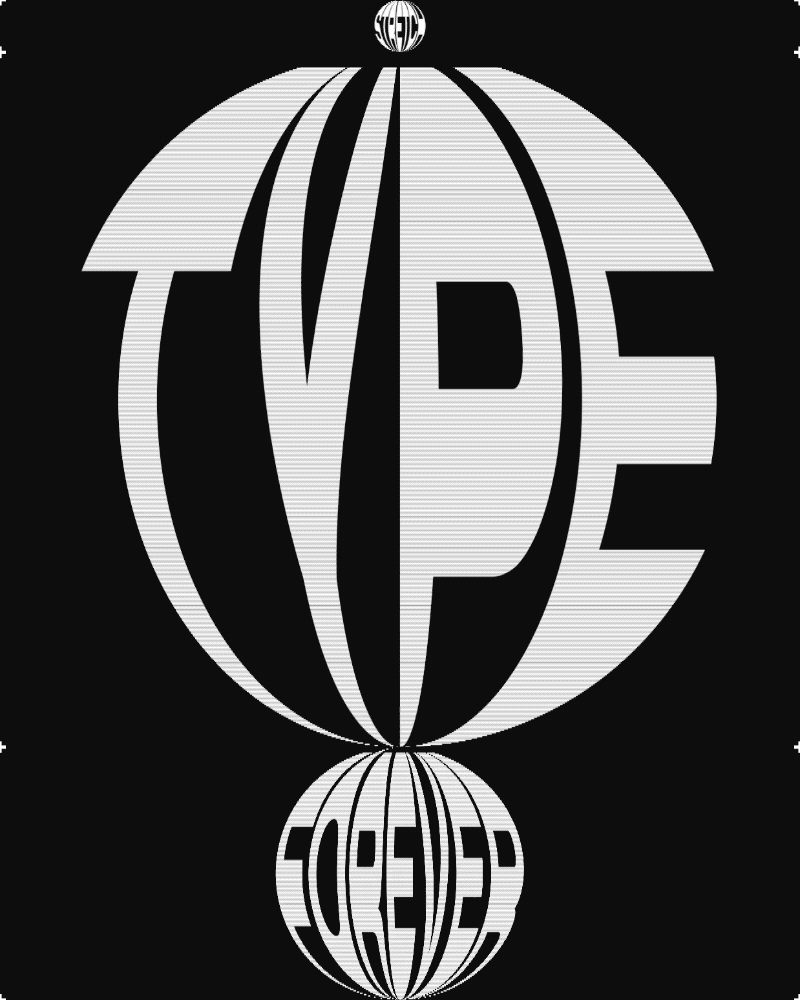 Black and white stretched circular type composition