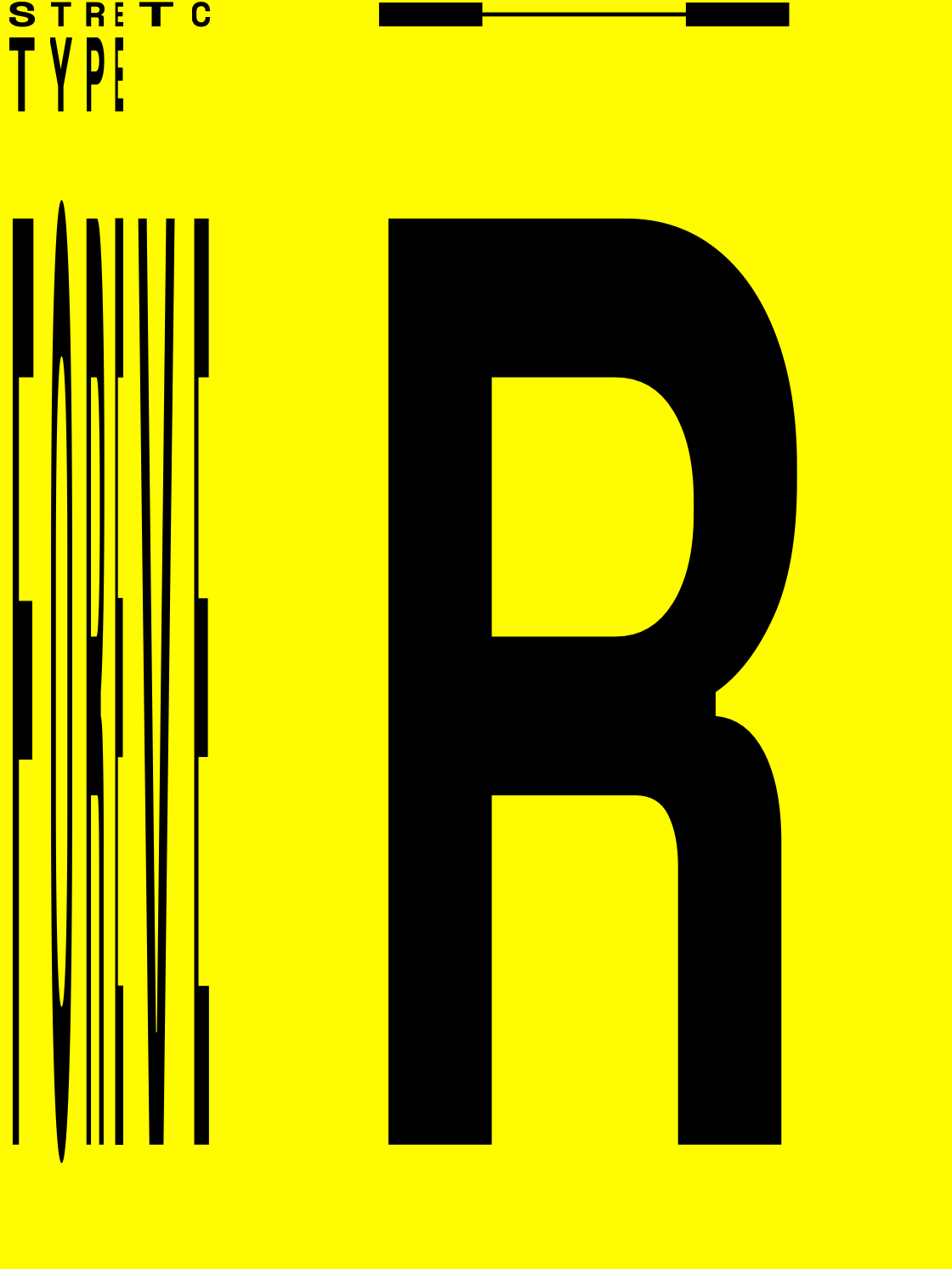 Yellow and black stretch type composition with a large letter R